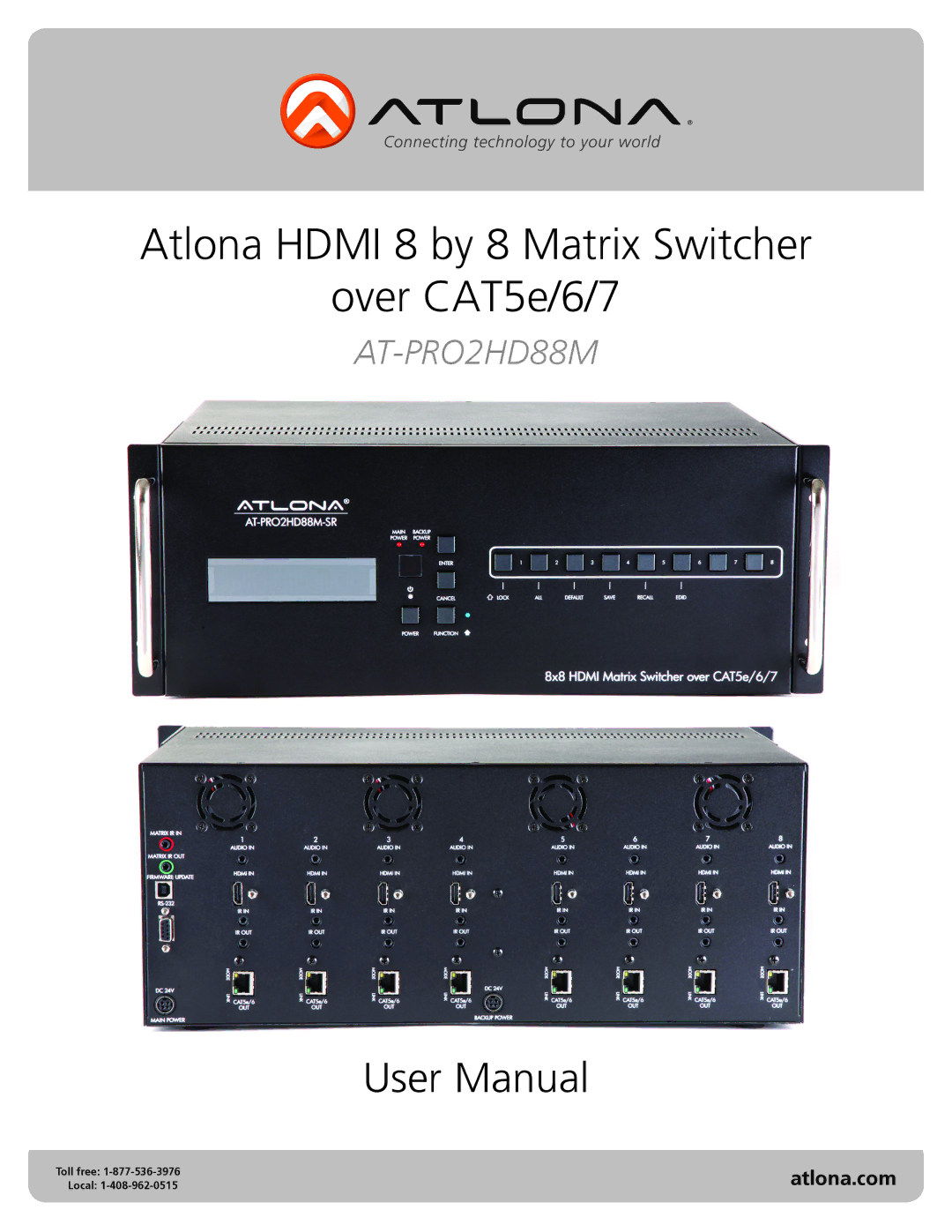 Atlona AT-PRO2HD88M user manual Atlona Hdmi 8 by 8 Matrix Switcher Over CAT5e/6/7 