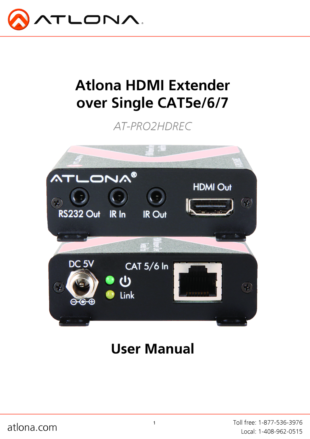 Atlona AT-PRO2HDREC user manual Atlona Hdmi Extender over Single CAT5e/6/7 