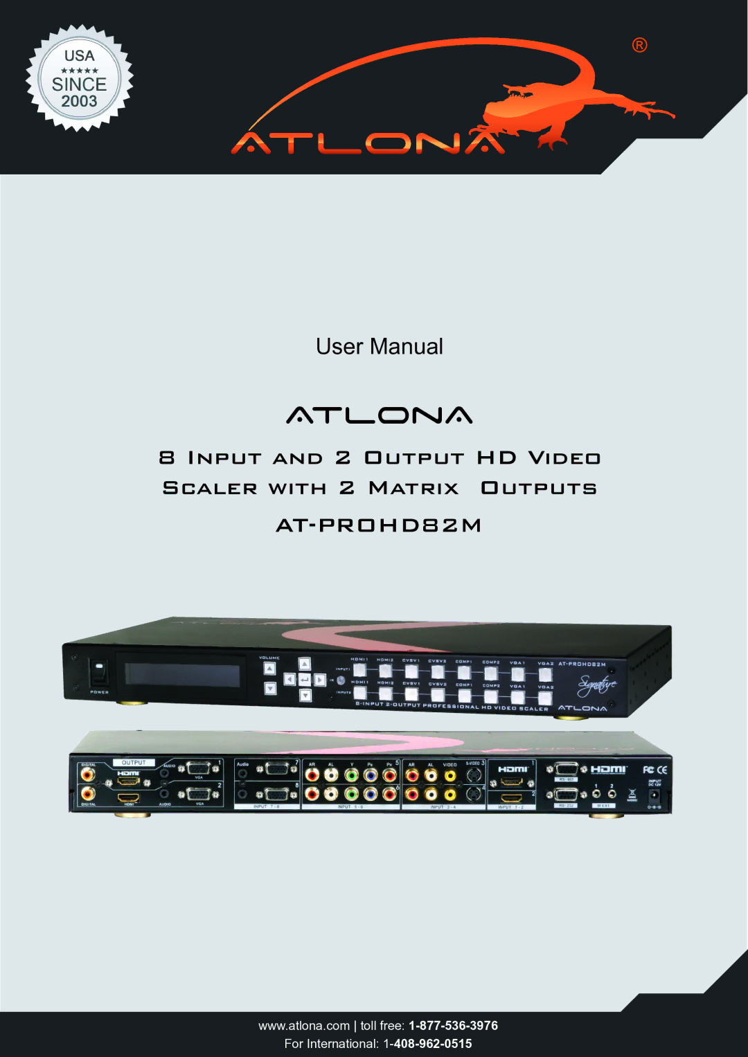 Atlona AT-PROHD82M user manual Atlona 