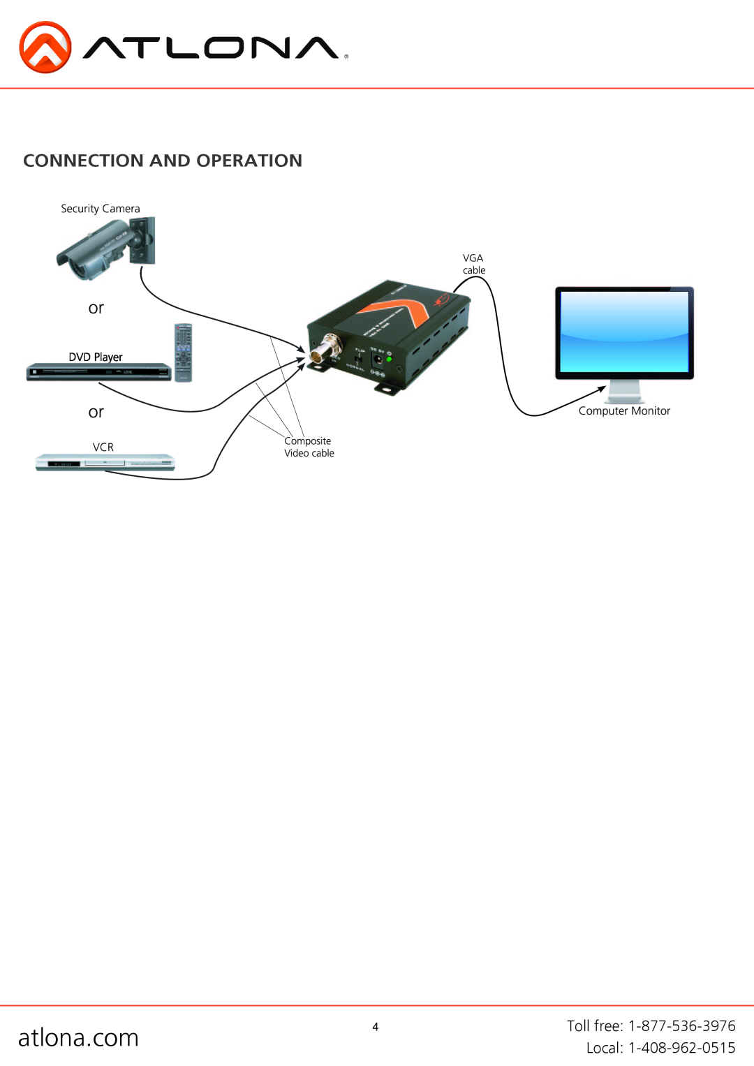 Atlona AT-RGB110 user manual Connection And Operation, atlona.com 