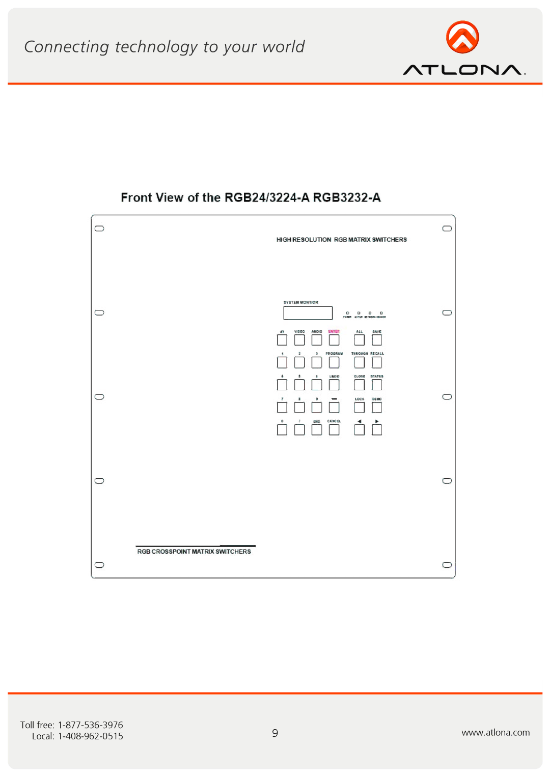 Atlona AT-RGB6464A, AT-RGB0802A user manual Toll free Local 