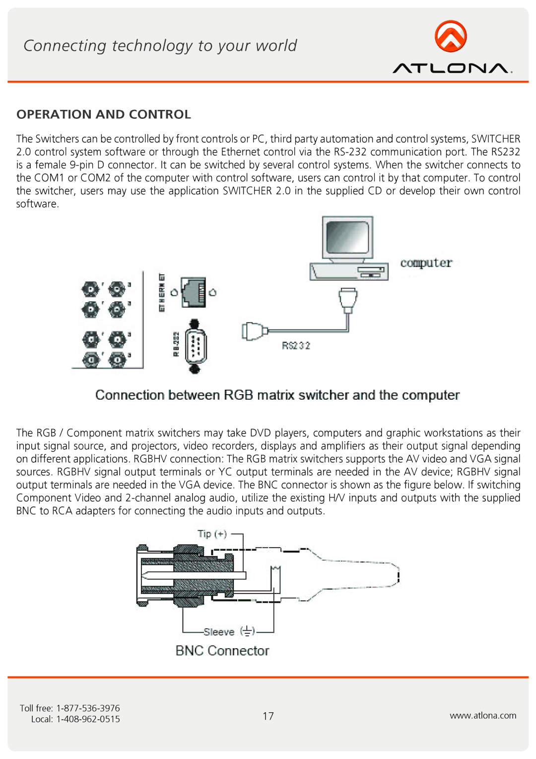 Atlona AT-RGB6464A, AT-RGB0802A user manual Operation and Control 