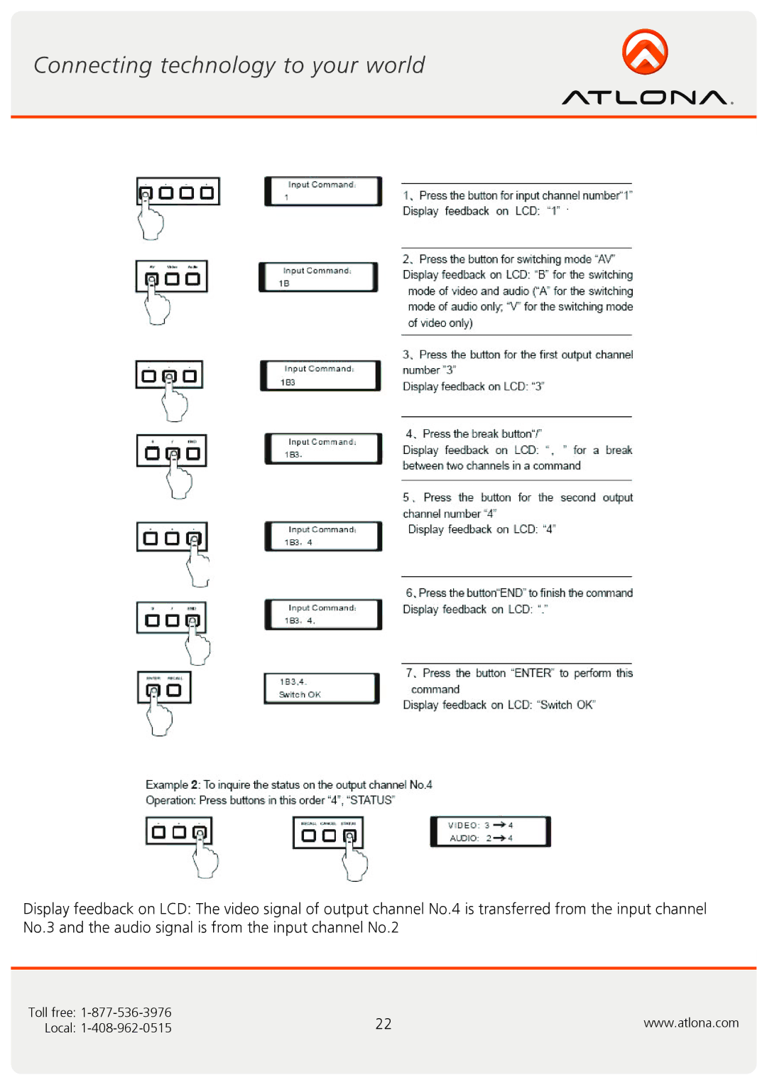 Atlona AT-RGB0802A, AT-RGB6464A user manual Toll free Local 