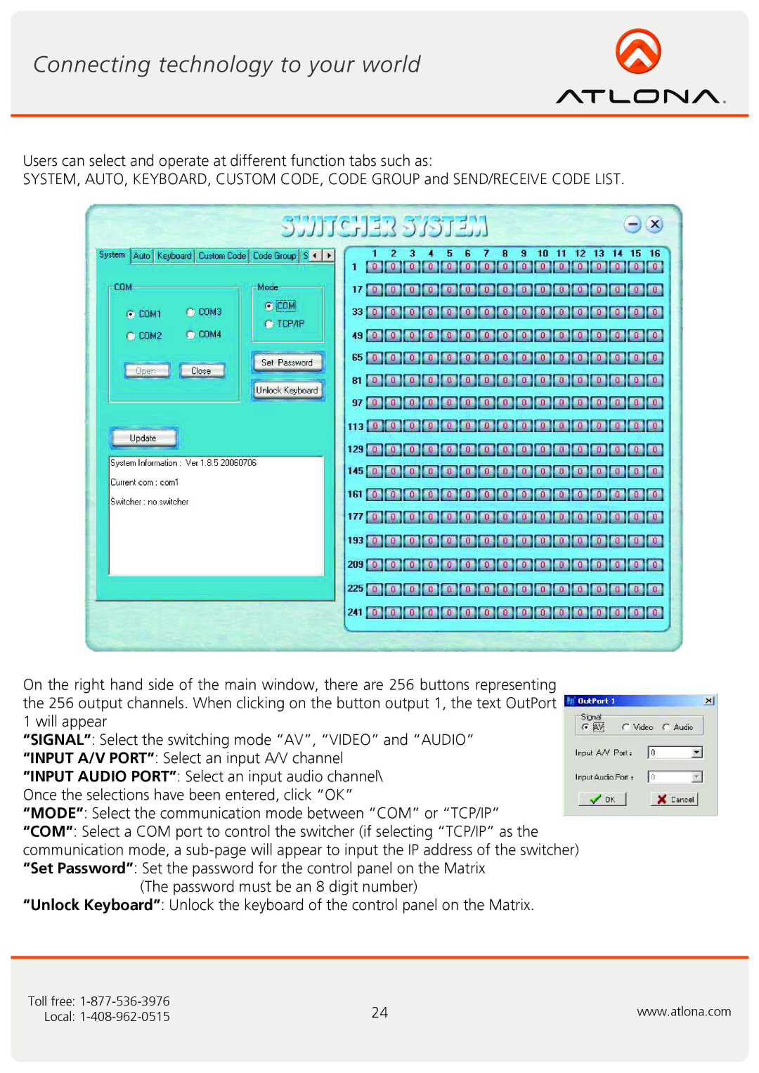 Atlona AT-RGB6464A, AT-RGB0802A user manual Toll free Local 