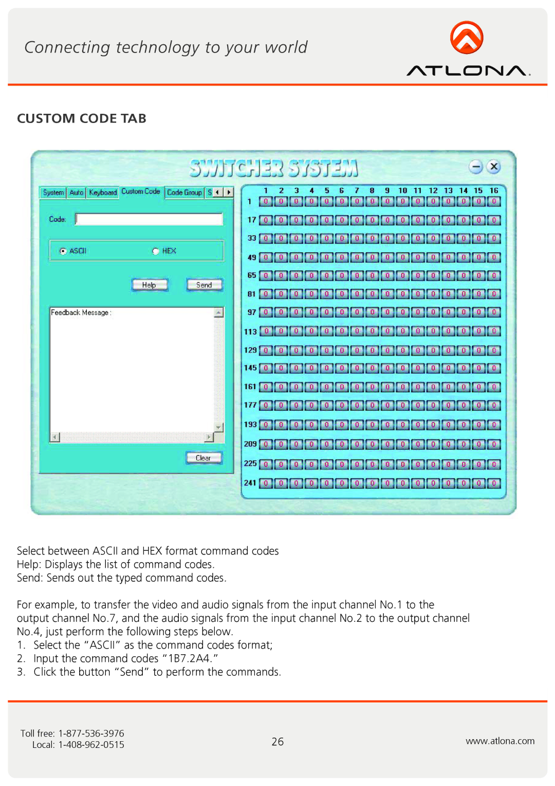 Atlona AT-RGB0802A, AT-RGB6464A user manual Custom Code TAB 