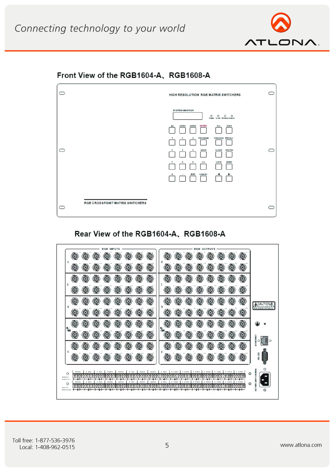 Atlona AT-RGB6464A, AT-RGB0802A user manual Toll free Local 