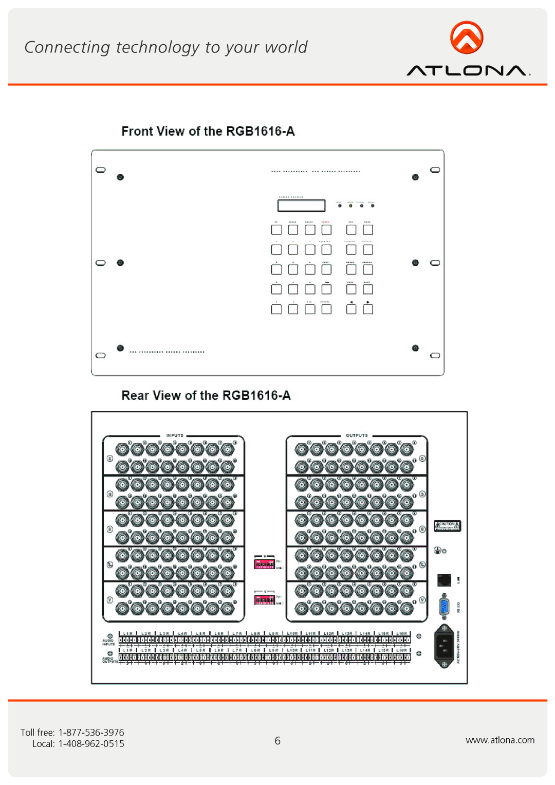 Atlona AT-RGB0802A, AT-RGB6464A user manual Toll free Local 