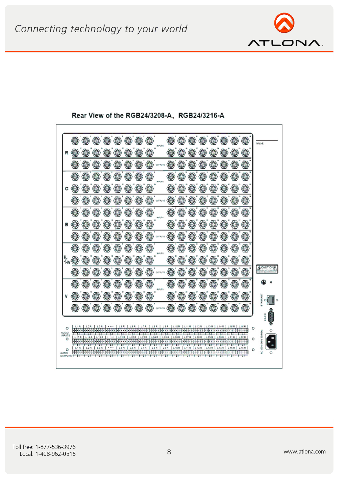Atlona AT-RGB6464A, AT-RGB0802A user manual Toll free Local 