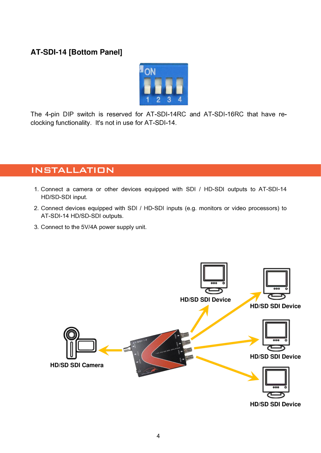 Atlona user manual Installation, AT-SDI-14 Bottom Panel 