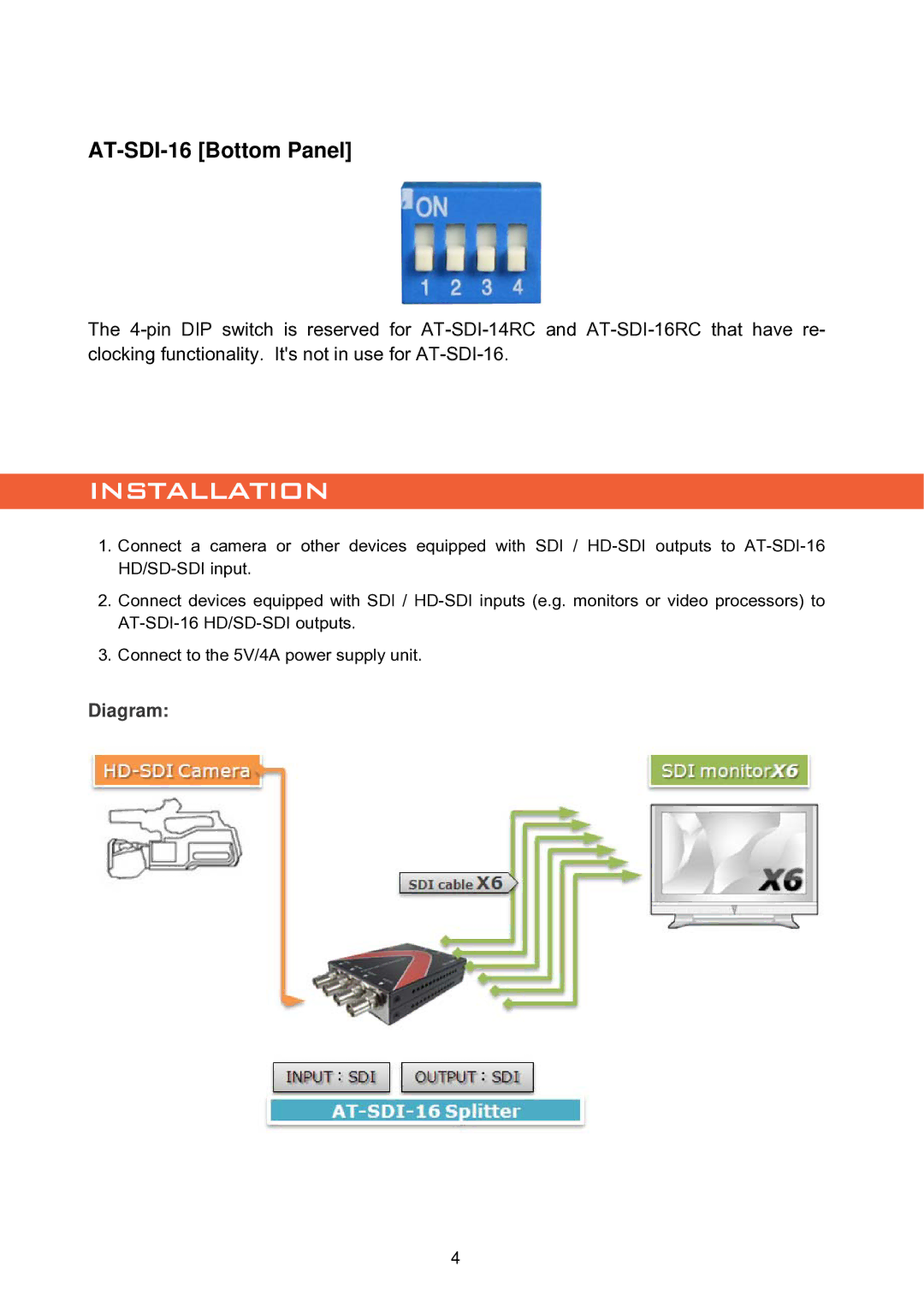 Atlona user manual Installation, AT-SDI-16 Bottom Panel 