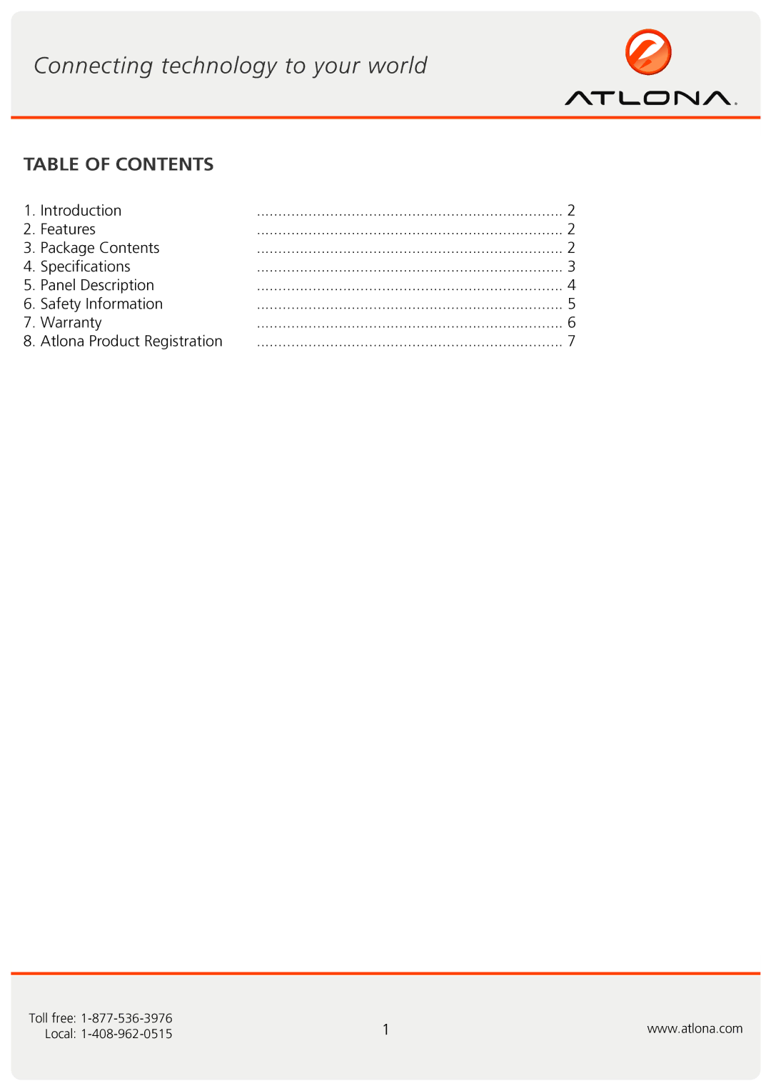 Atlona AT-SDI10SR-LC user manual Table of Contents 