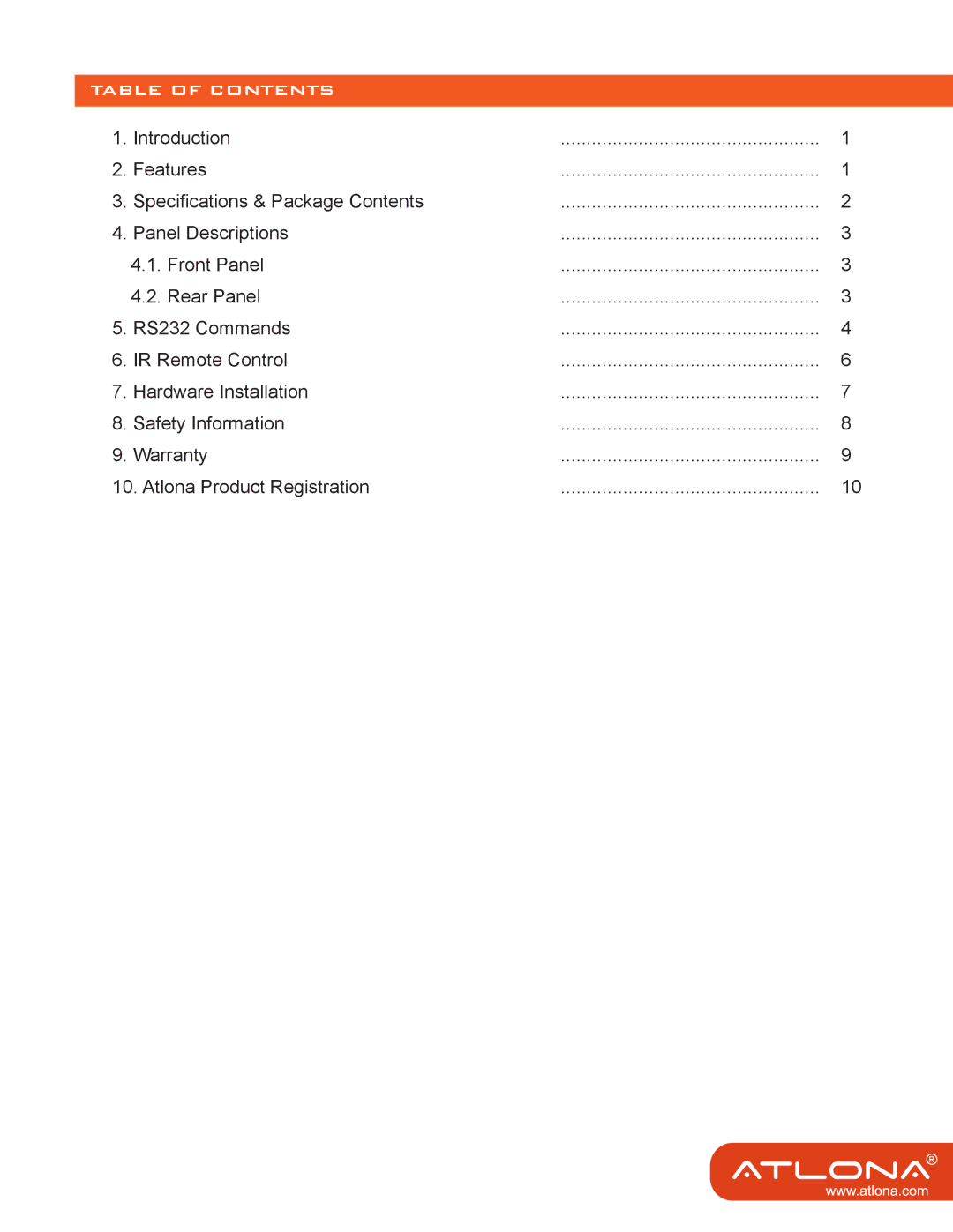 Atlona AT-SDI81 user manual Table of Contents 