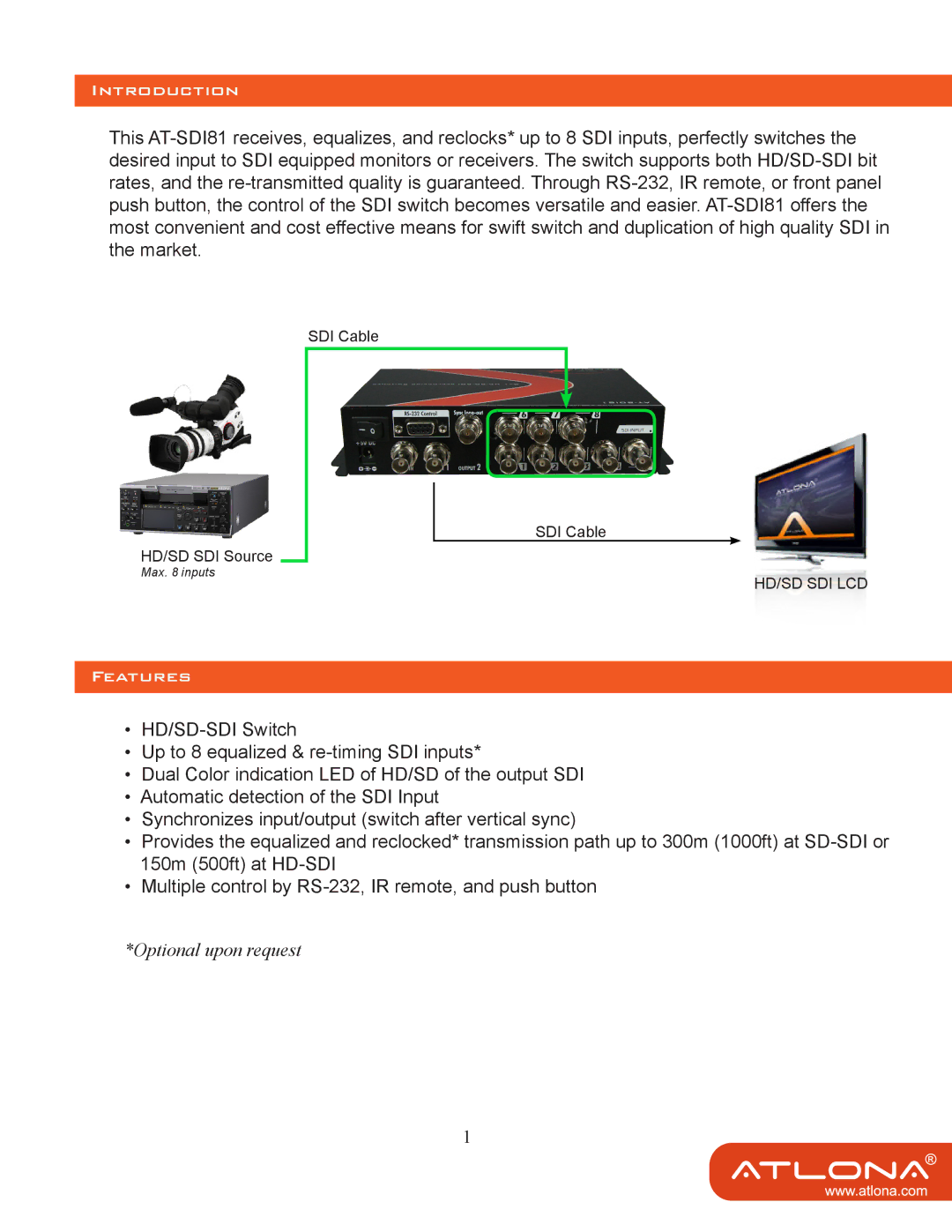 Atlona AT-SDI81 user manual Introduction, Features 