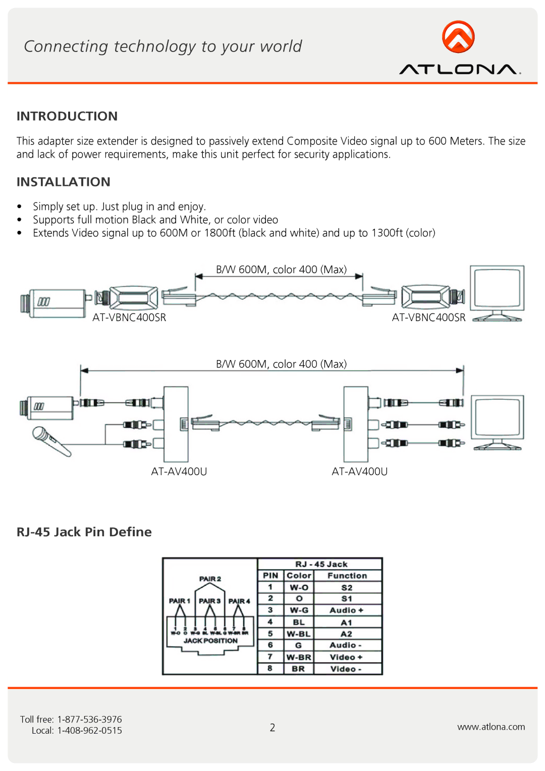 Atlona AT-VBNC400SR user manual Introduction, Installation 