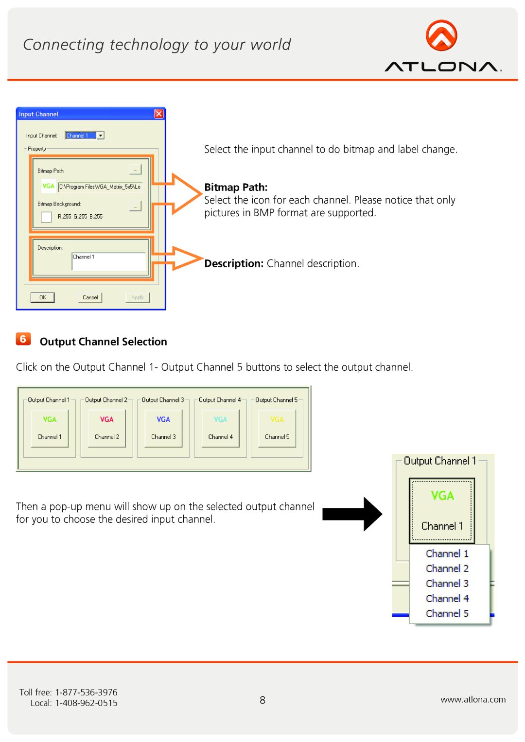 Atlona AT-VGA0505 user manual Bitmap Path, Output Channel Selection 