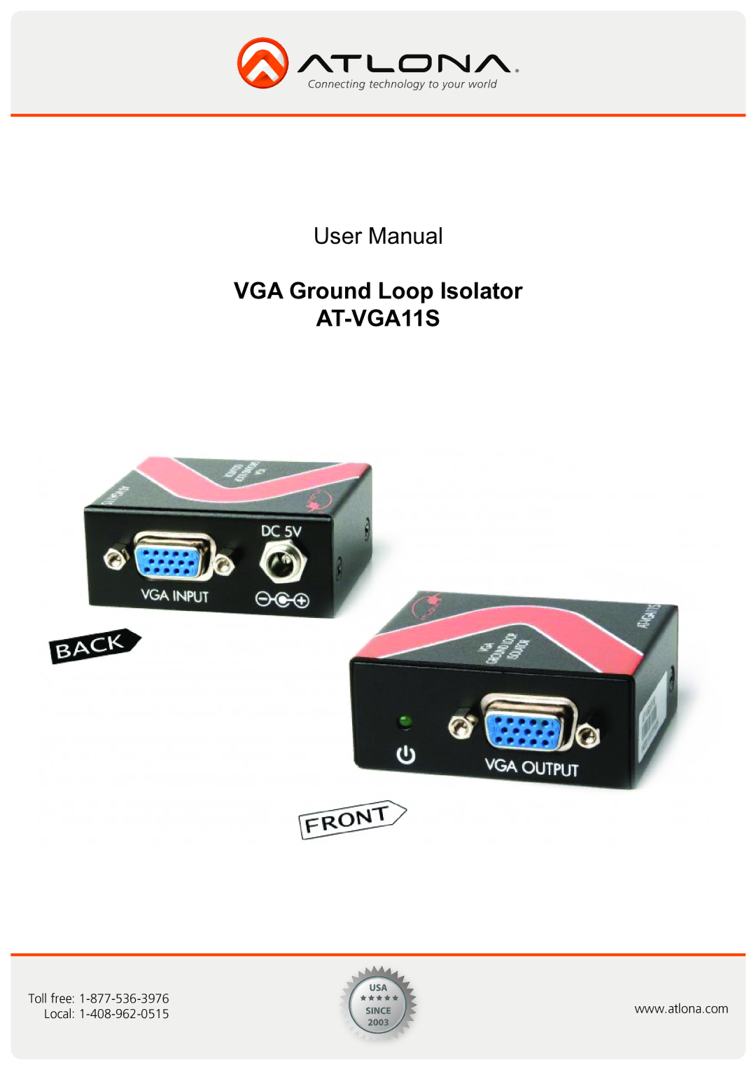 Atlona AT-VGA11S user manual 