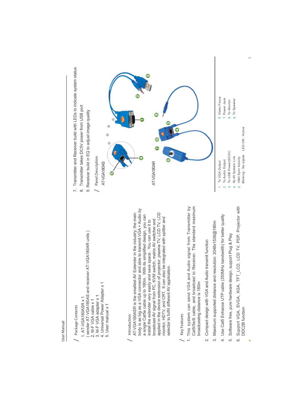 Atlona AT-VGA180AS, AT-VGA180AR user manual Package Contents 