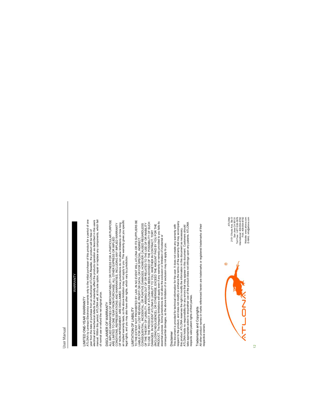 Atlona AT-VGA180AS, AT-VGA180AR user manual Warranty 