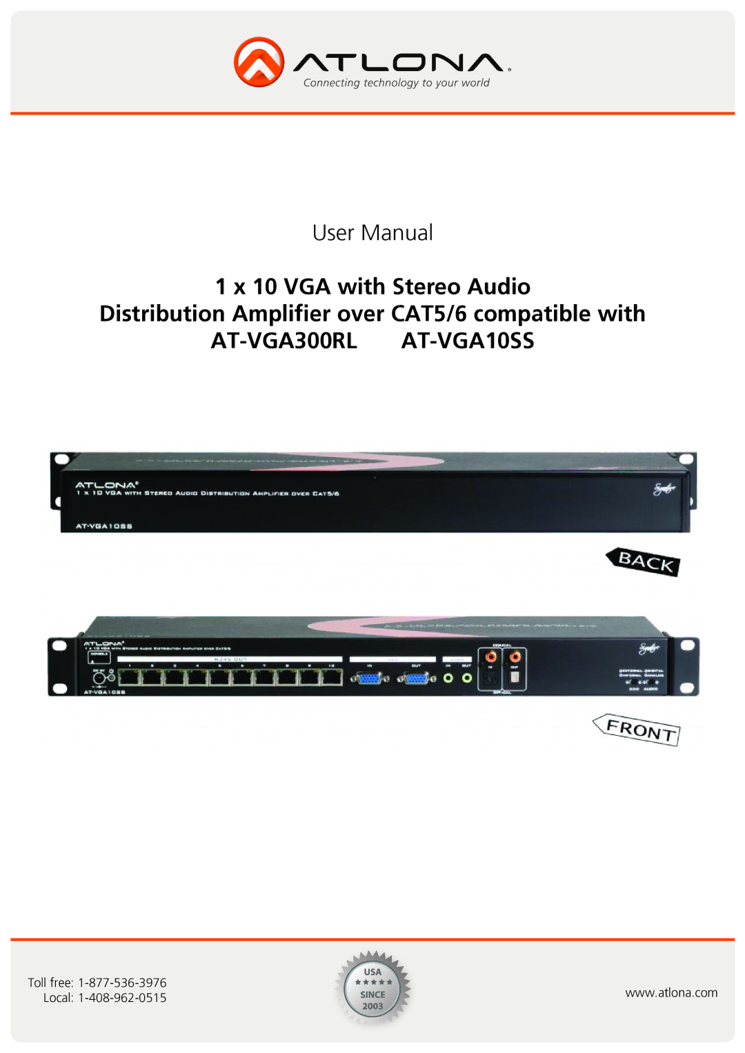 Atlona AT-VGA300RL AT-VGA10SS user manual 