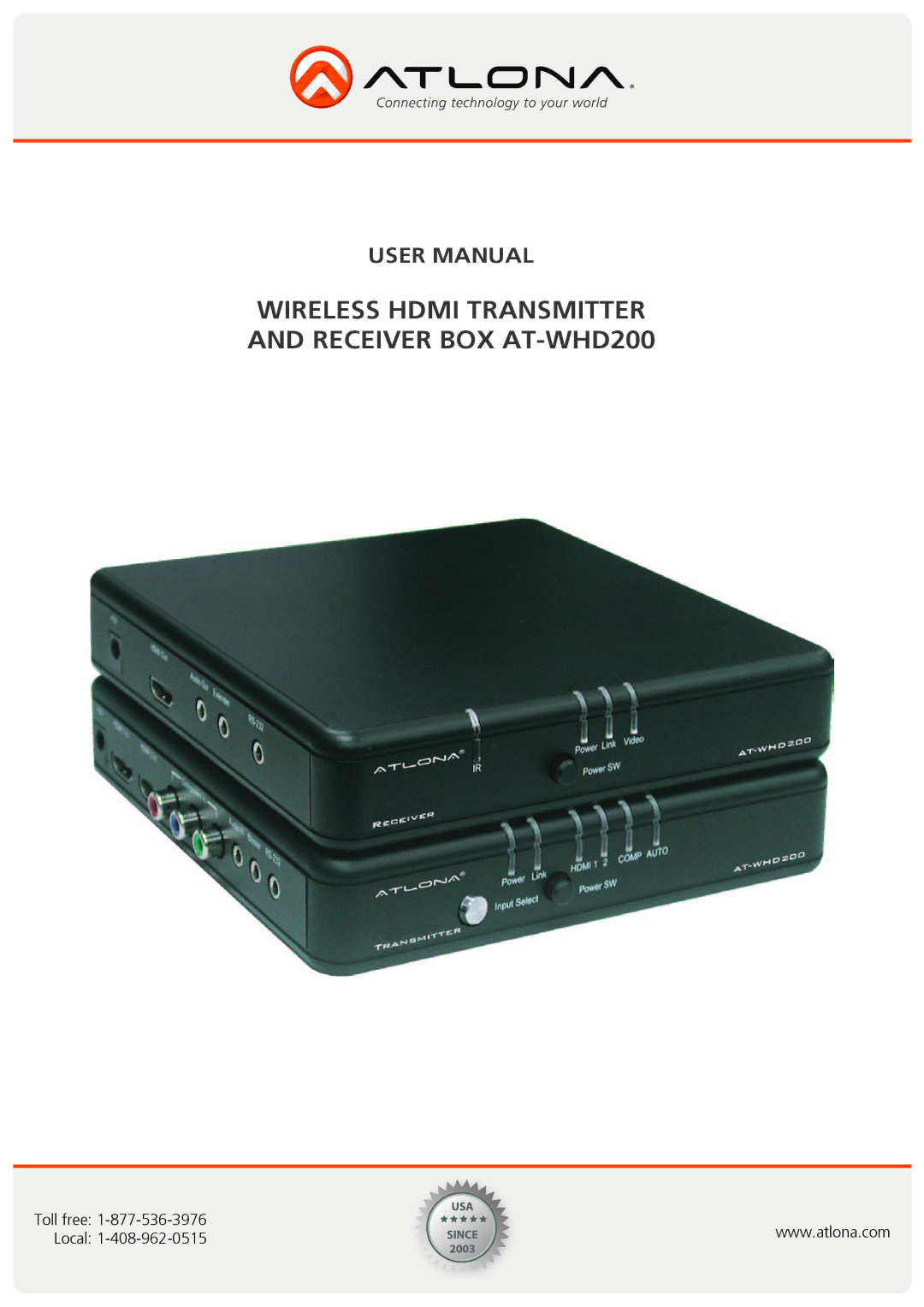 Atlona user manual Wireless Hdmi Transmitter and Receiver BOX AT-WHD200 