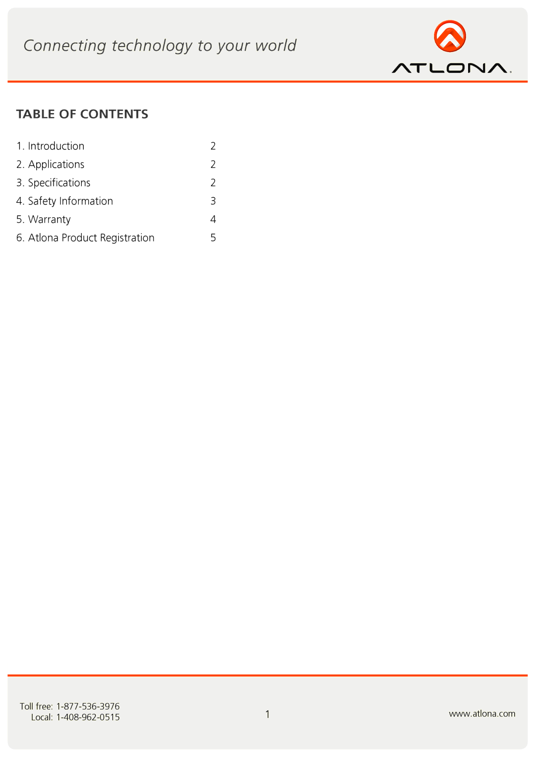 Atlona AT22080 user manual Table of Contents 