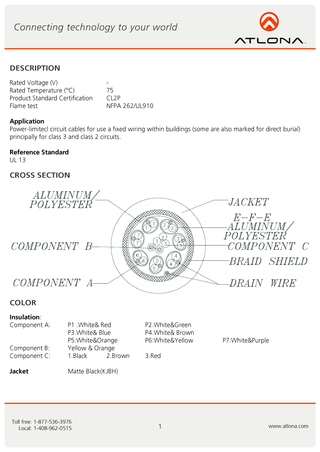 Atlona ATP-14009 user manual Description, Cross Section Color 