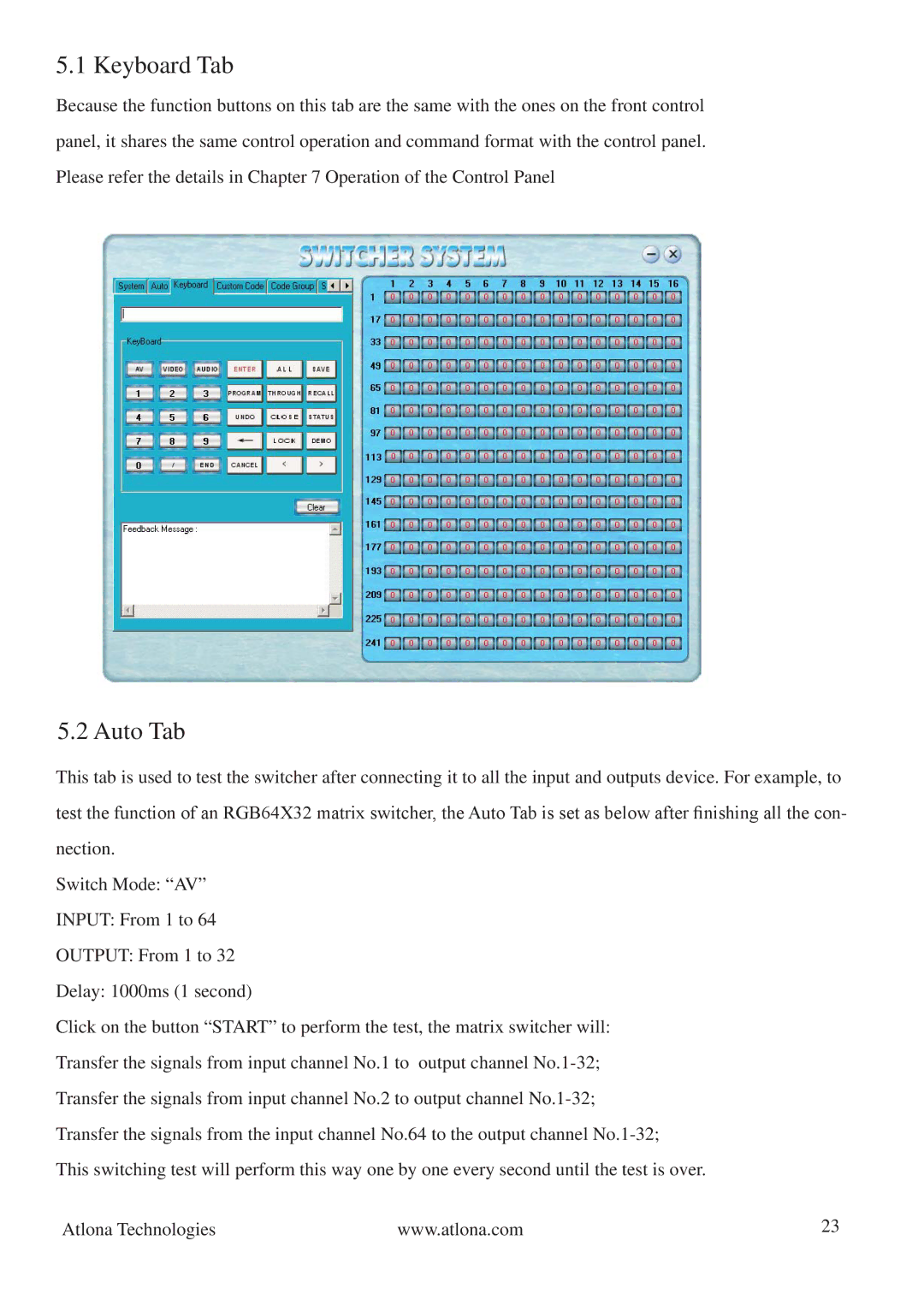 Atlona AV0404, AV128128 manual Keyboard Tab, Auto Tab 