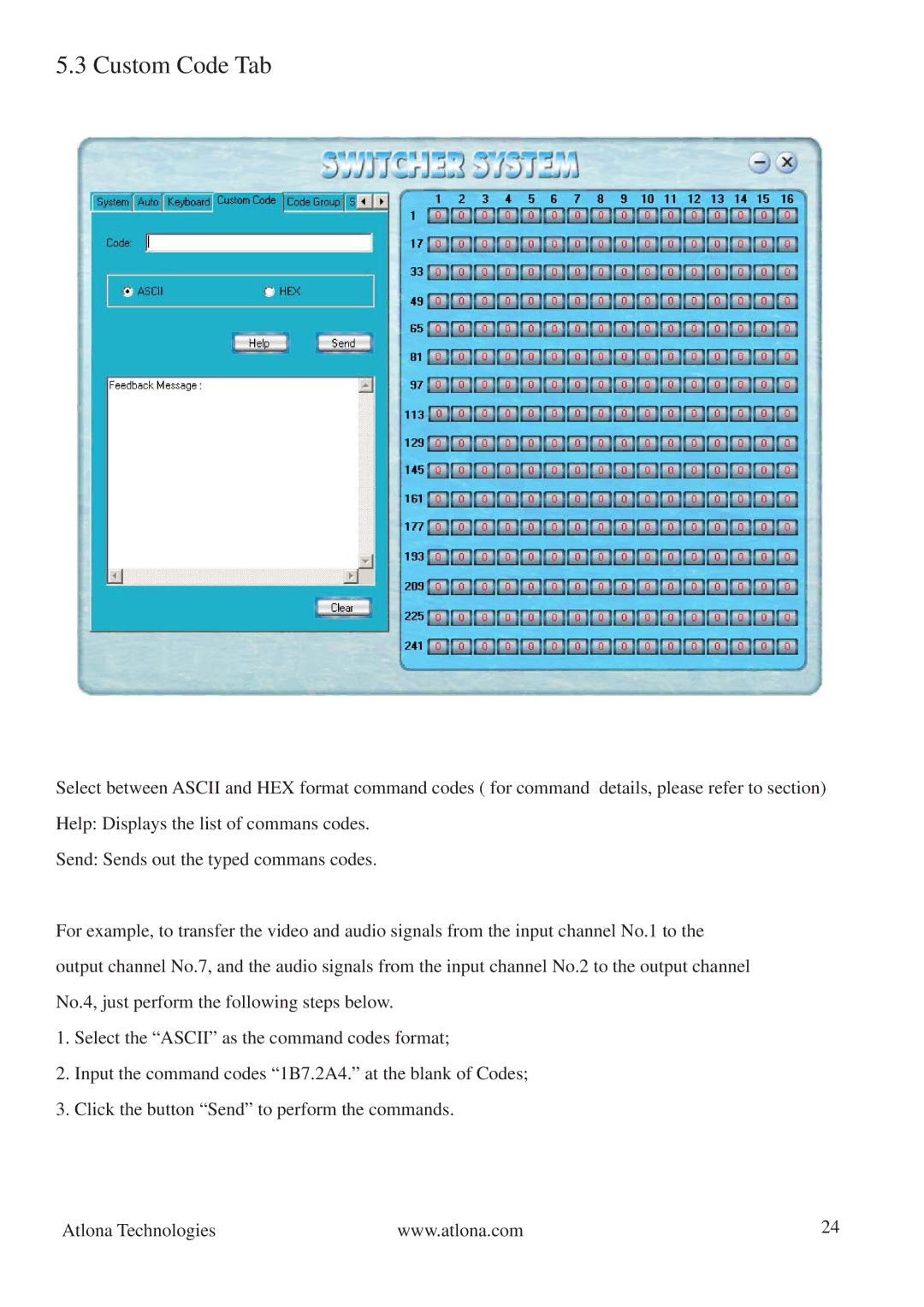 Atlona AV128128, AV0404 manual Custom Code Tab 