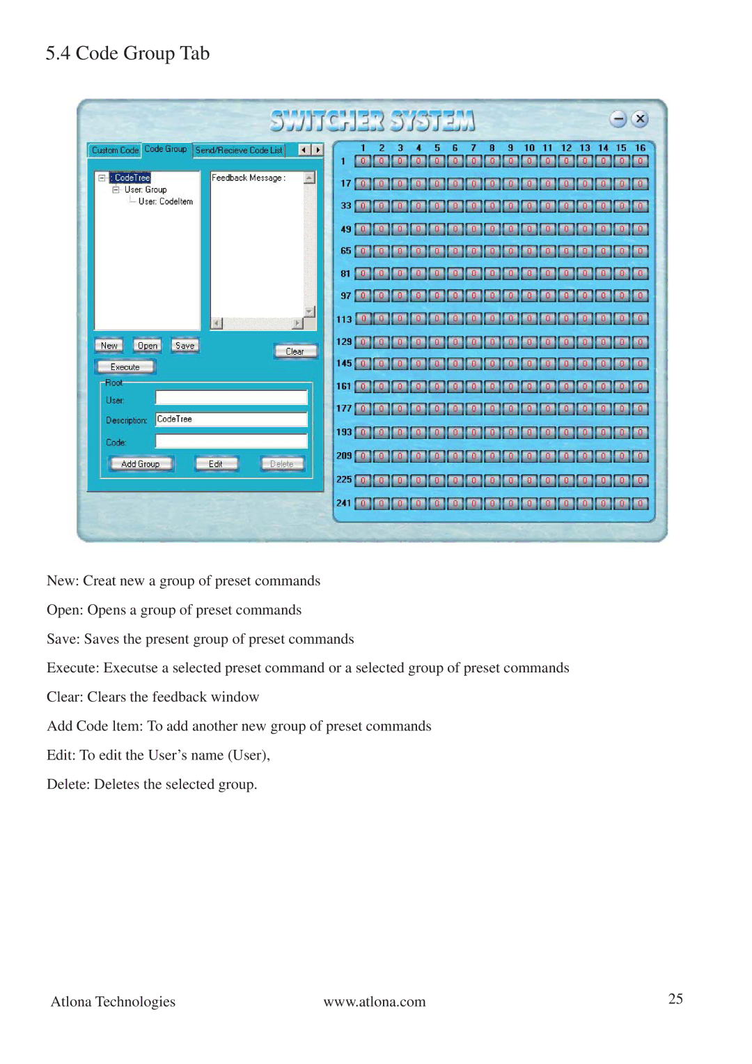 Atlona AV0404, AV128128 manual Code Group Tab 