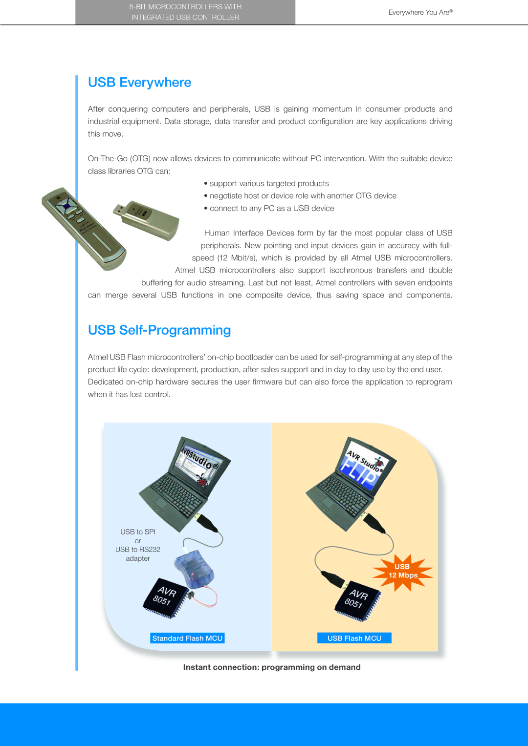 Atmel 8-bit Microcontrollers with Integrated USB Controller manual USB Everywhere, USB Self-Programming 