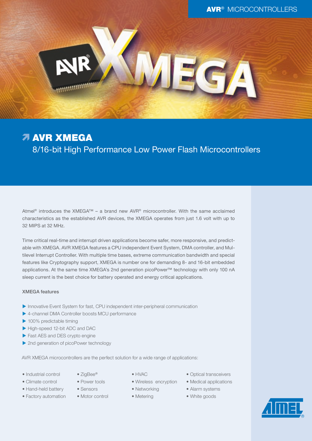 Atmel 8/16-bit High Performance Low Power Flash Microcontrollers manual Avr Xmega, Avr Microcontrollers 