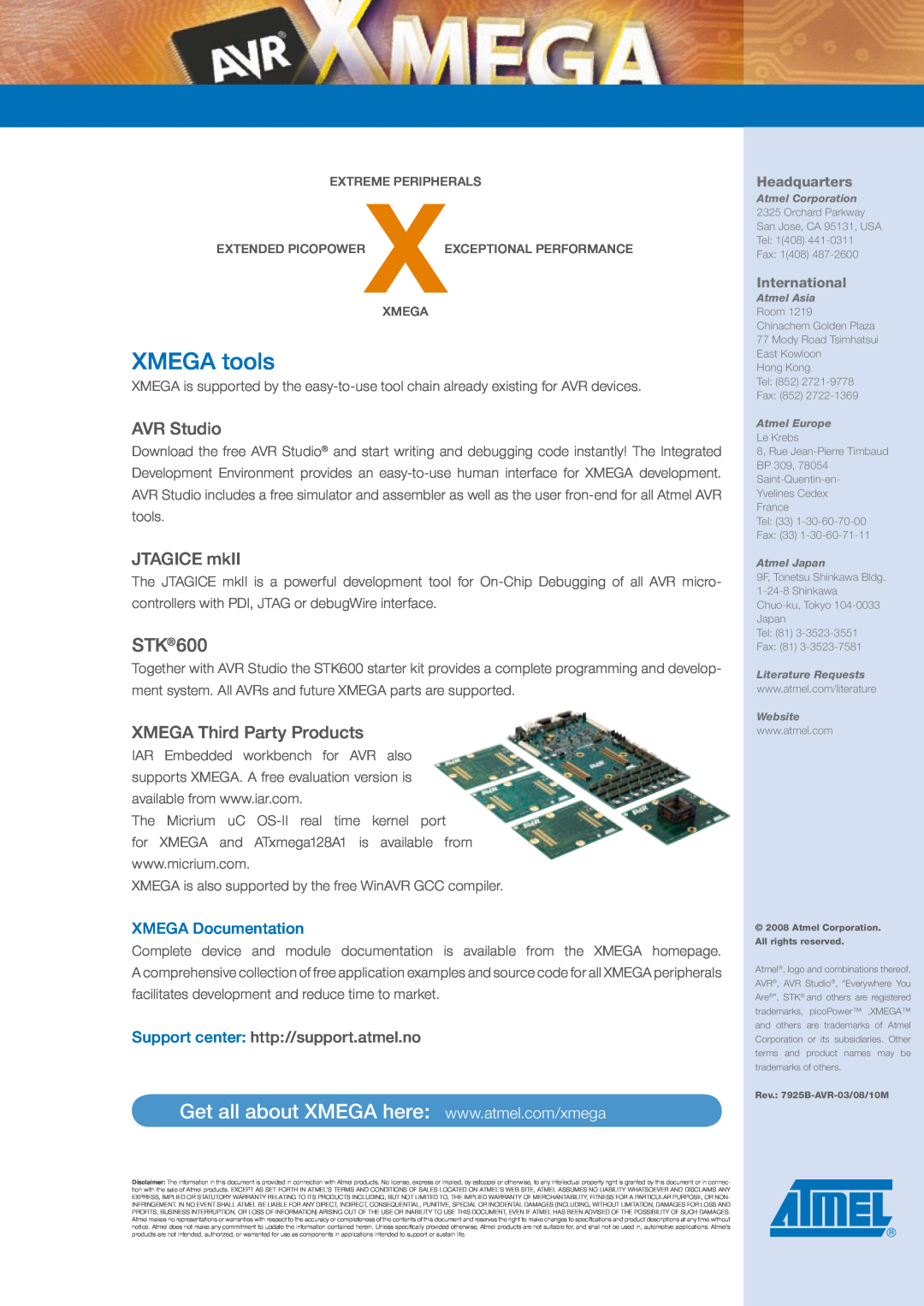 Atmel 8/16-bit High Performance Low Power Flash Microcontrollers manual XMEGA tools, STK600, AVR Studio, JTAGICE mkII 