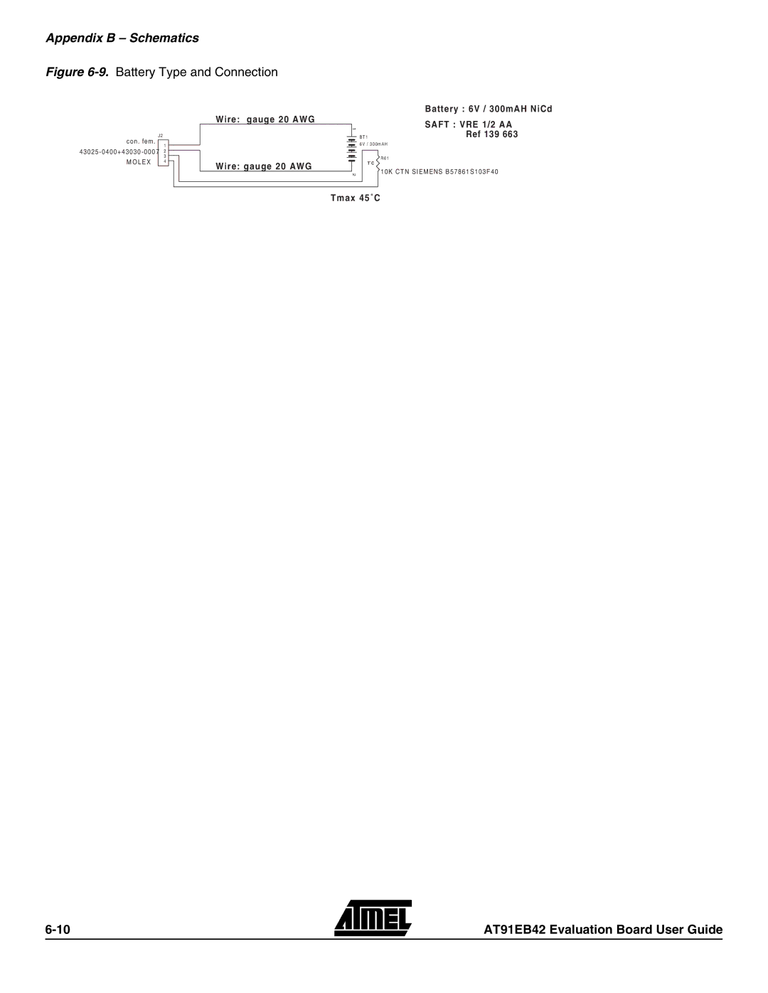 Atmel AT91EB42 manual Saft VRE 1/2 AA 