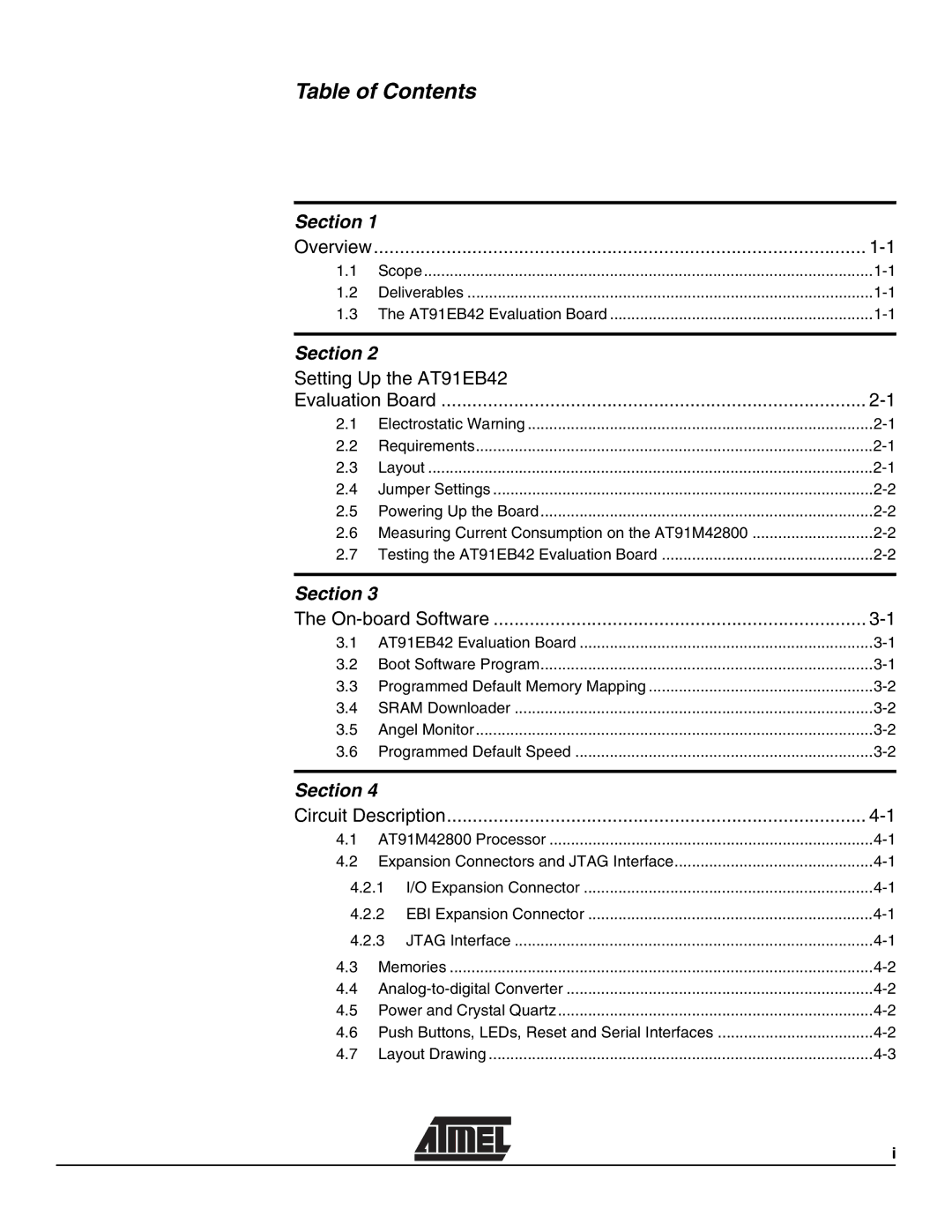 Atmel AT91EB42 manual Table of Contents 