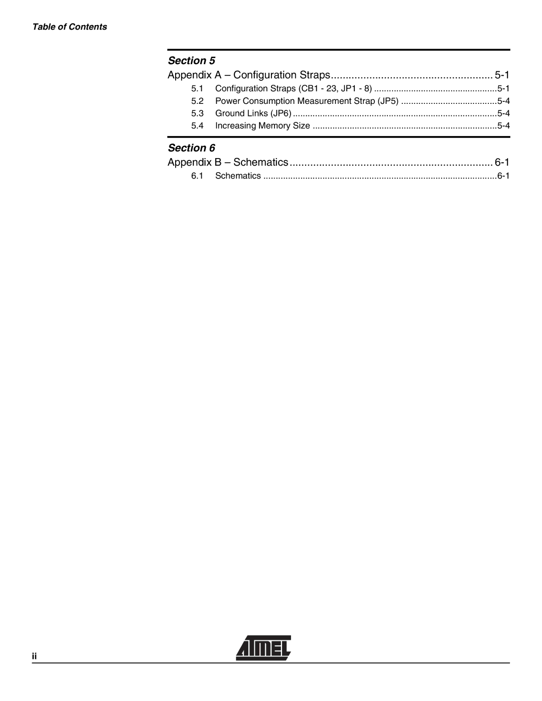 Atmel AT91EB42 manual Appendix a Configuration Straps, Table of Contents 