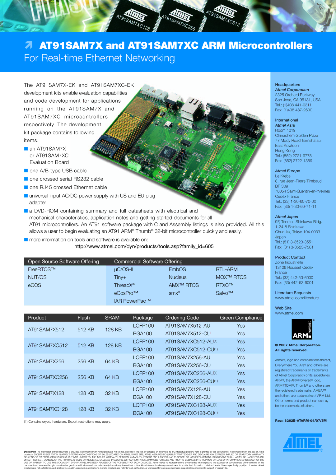 Atmel manual AT91SAM7X and AT91SAM7XC ARM Microcontrollers, For Real-time Ethernet Networking, Sram 