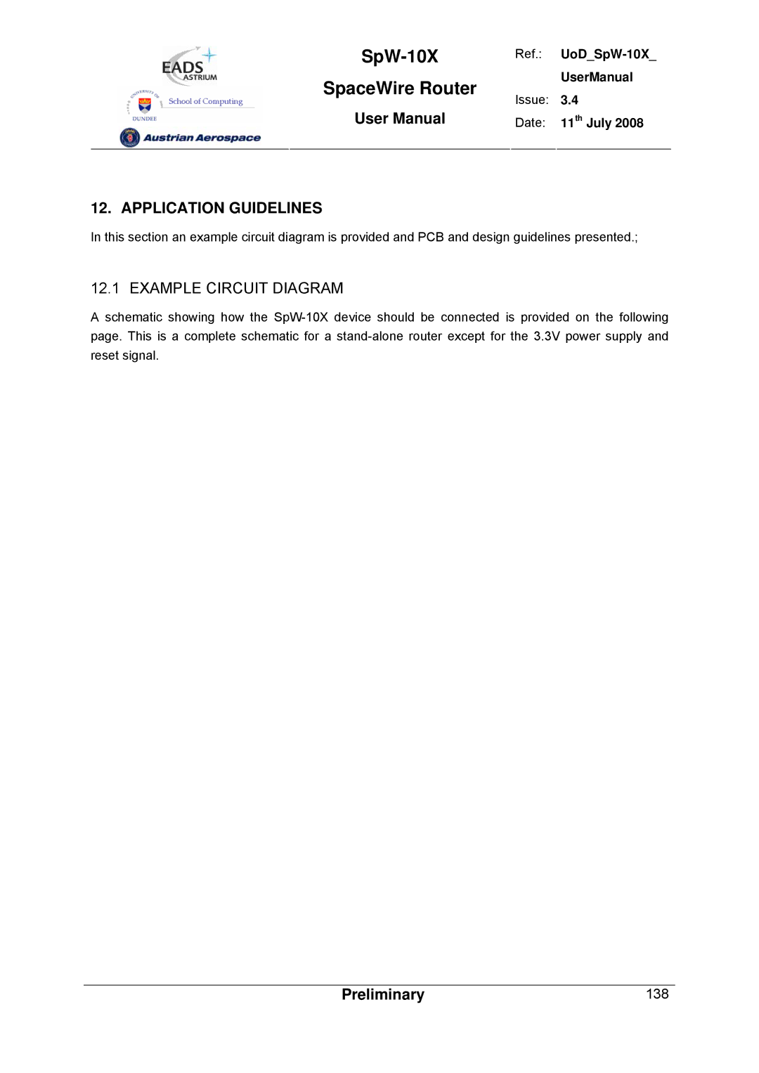 Atmel SpW-10X user manual Application Guidelines, Example Circuit Diagram 