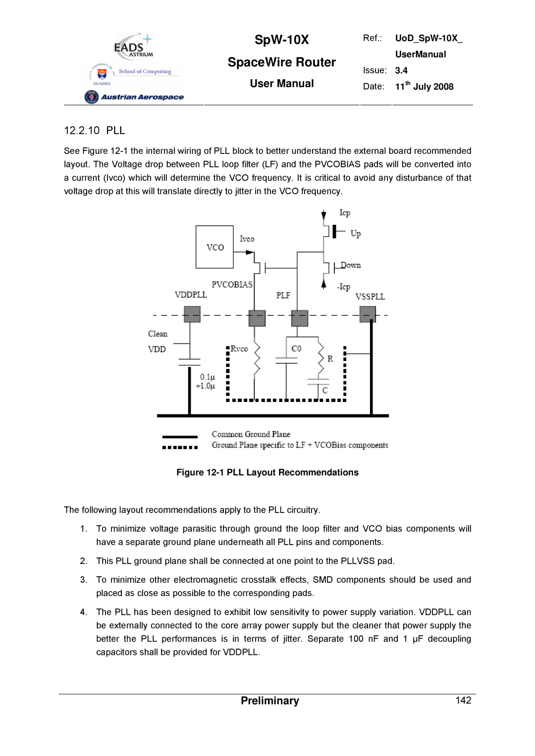 Atmel SpW-10X user manual 12.2.10 PLL, PLL Layout Recommendations 