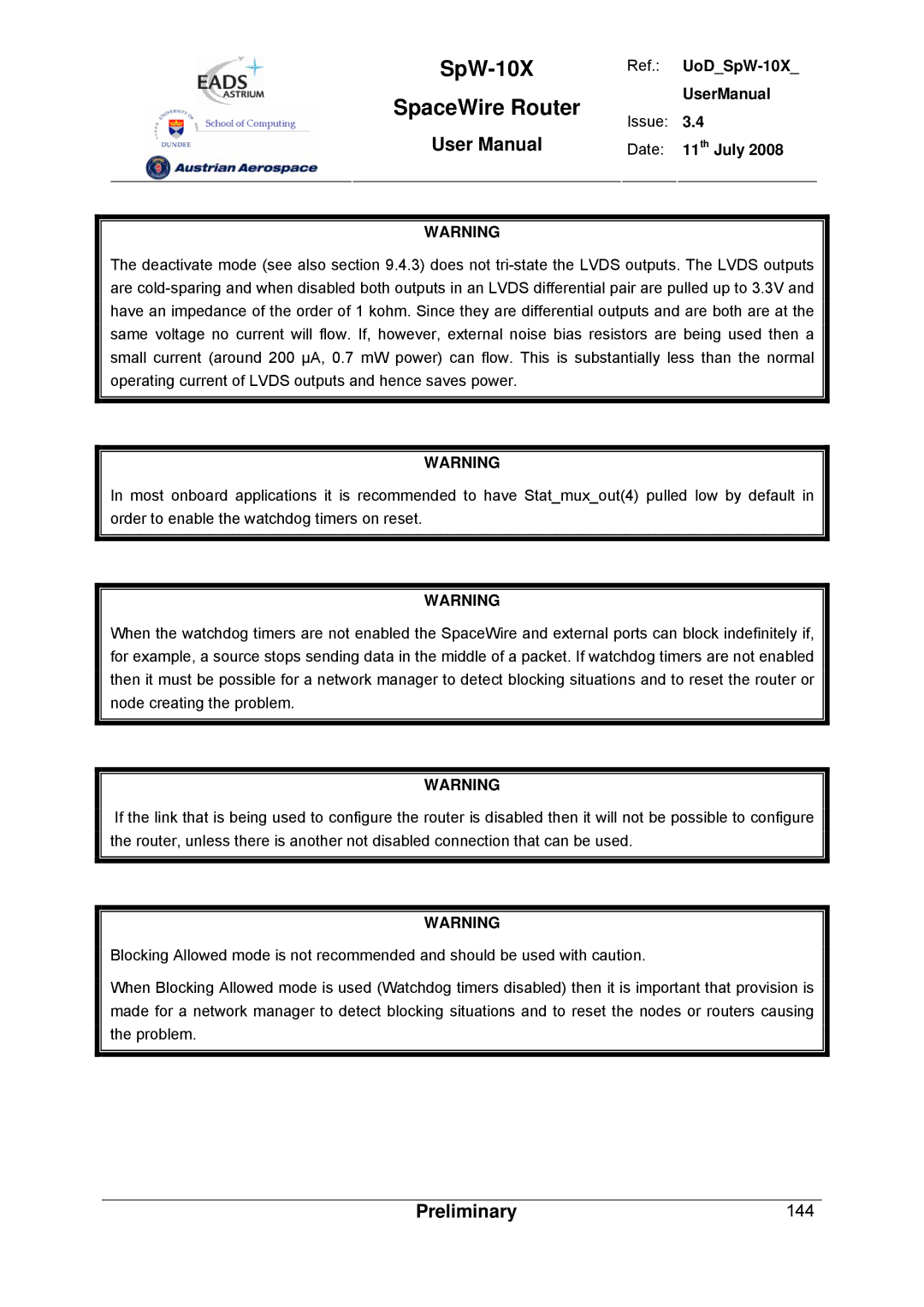 Atmel SpW-10X user manual 144 