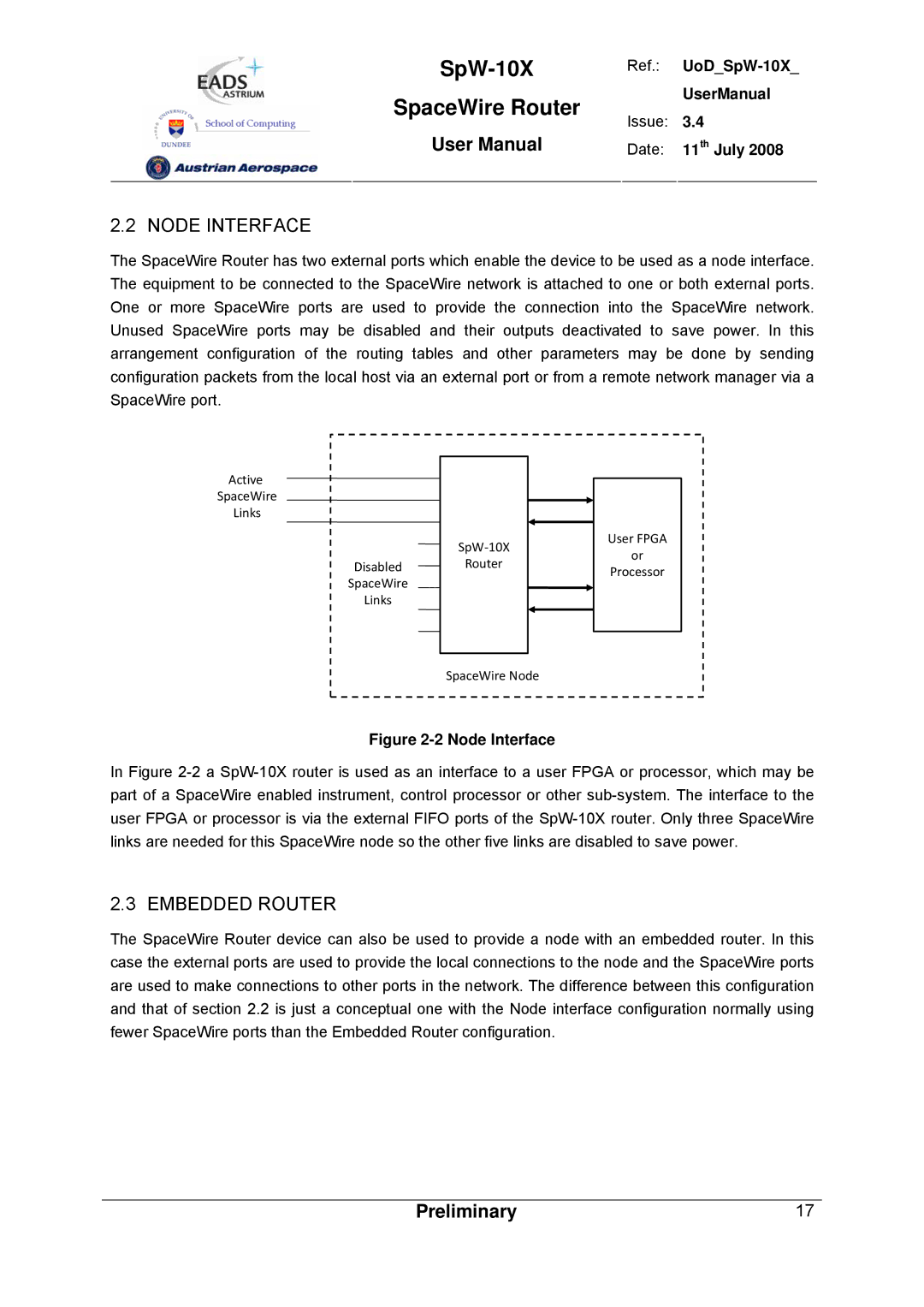 Atmel SpW-10X user manual Node Interface, Embedded Router 