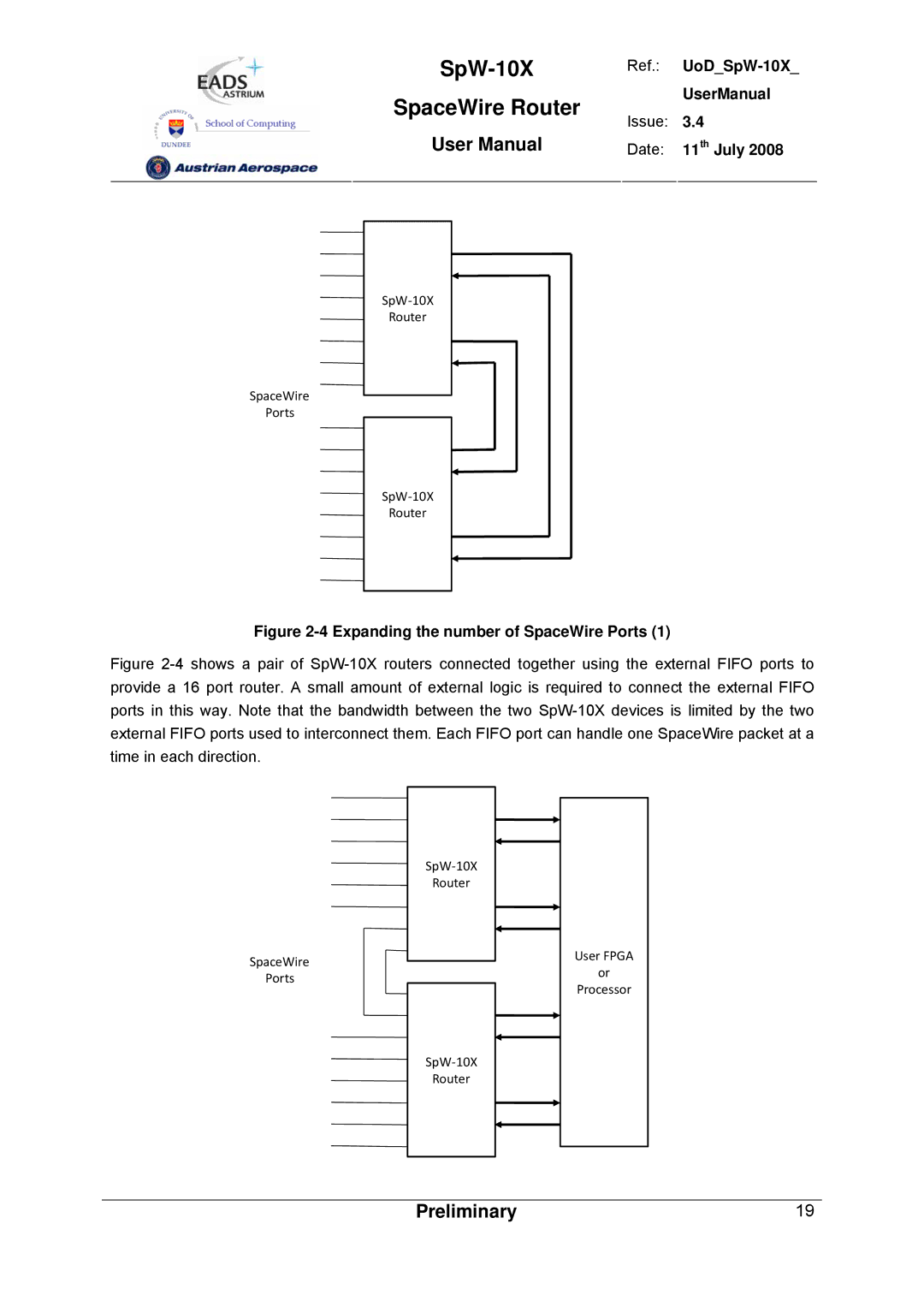 Atmel SpW-10X user manual Expanding the number of SpaceWire Ports 