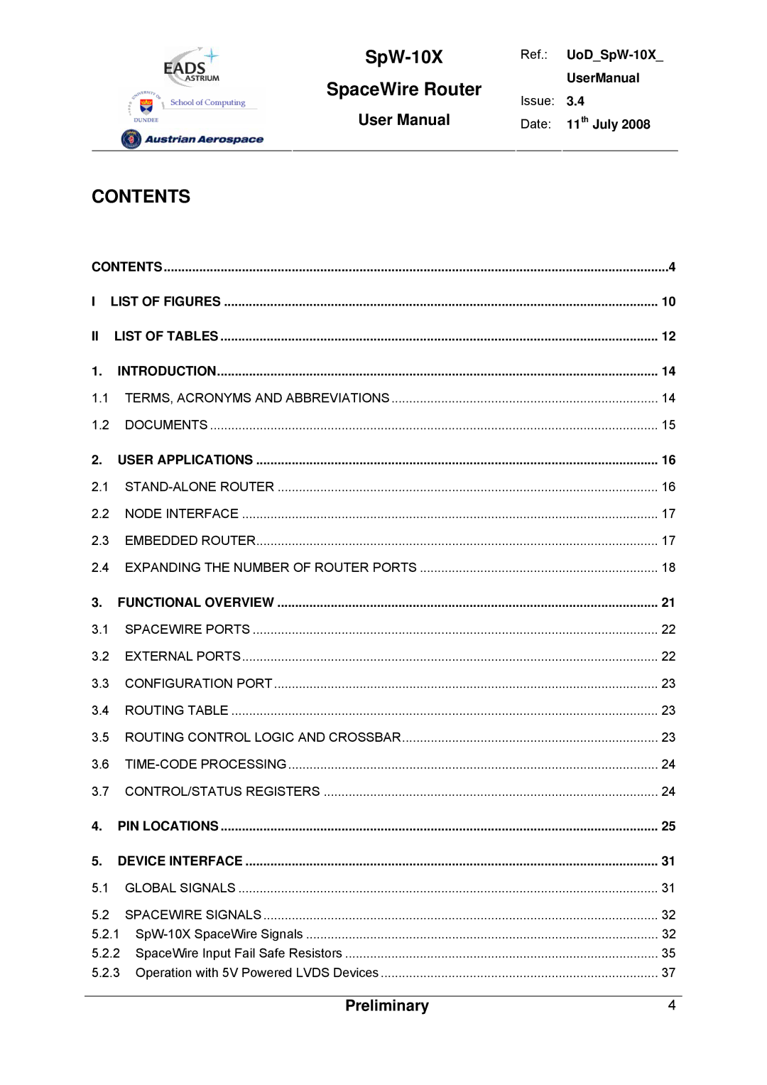 Atmel SpW-10X user manual Contents 