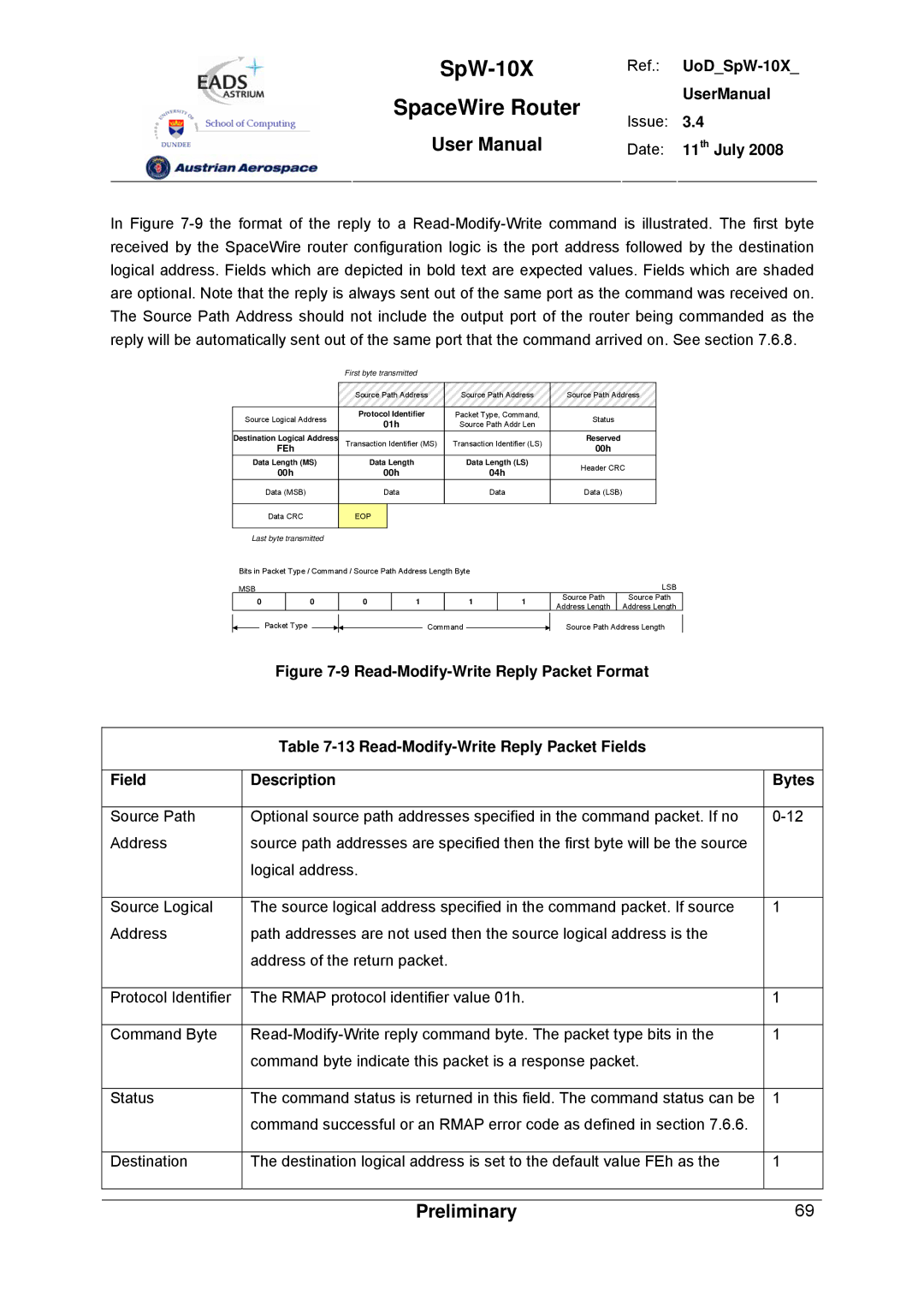 Atmel SpW-10X user manual FEh 00h 