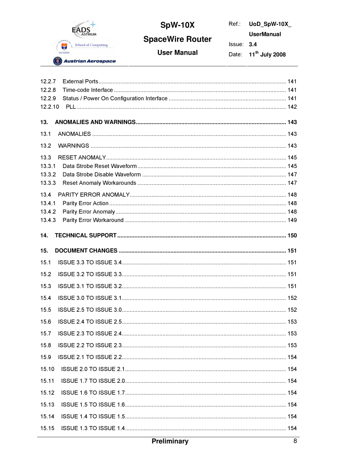 Atmel SpW-10X user manual 143, 150, 151 