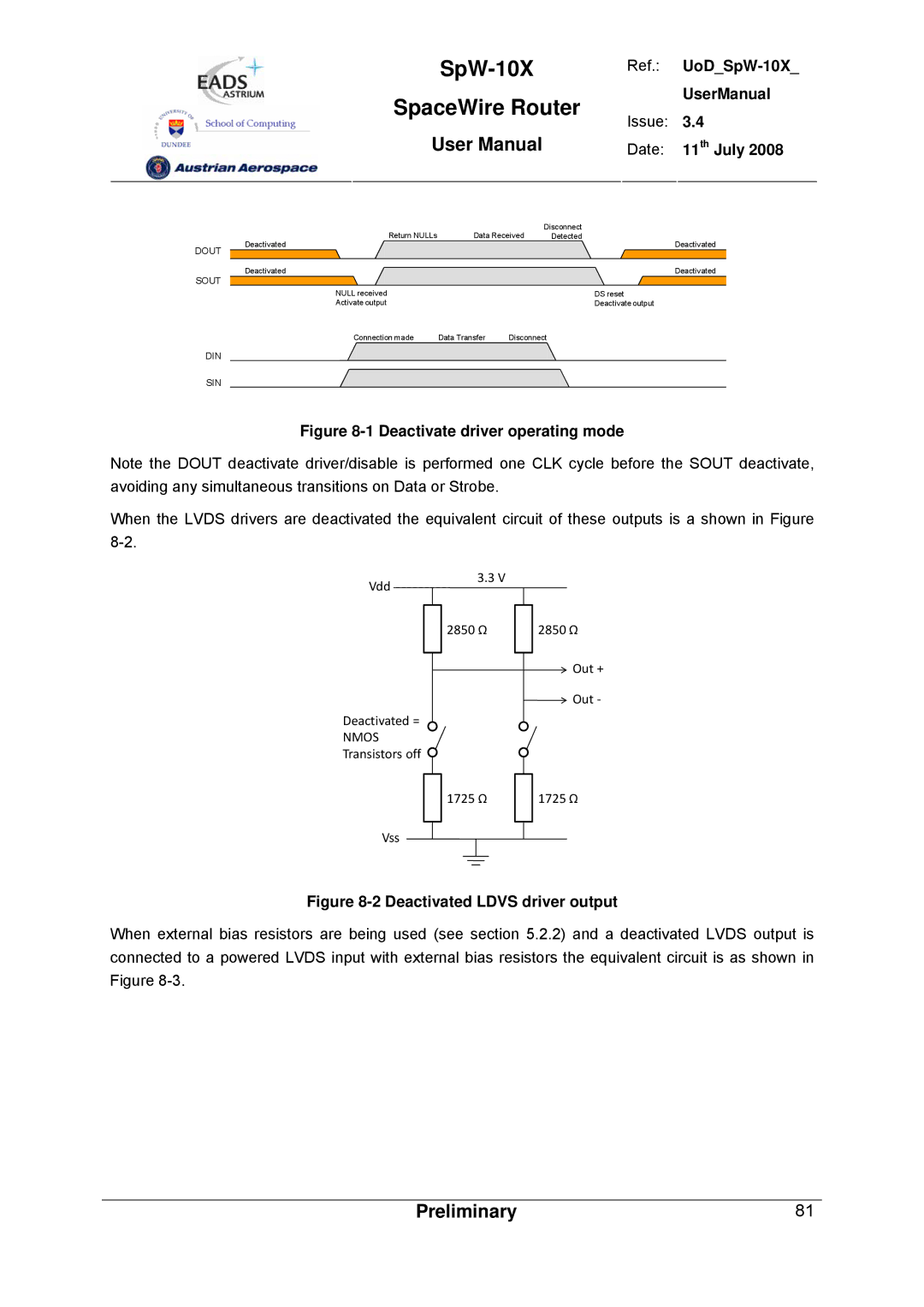 Atmel SpW-10X user manual Deactivate driver operating mode 