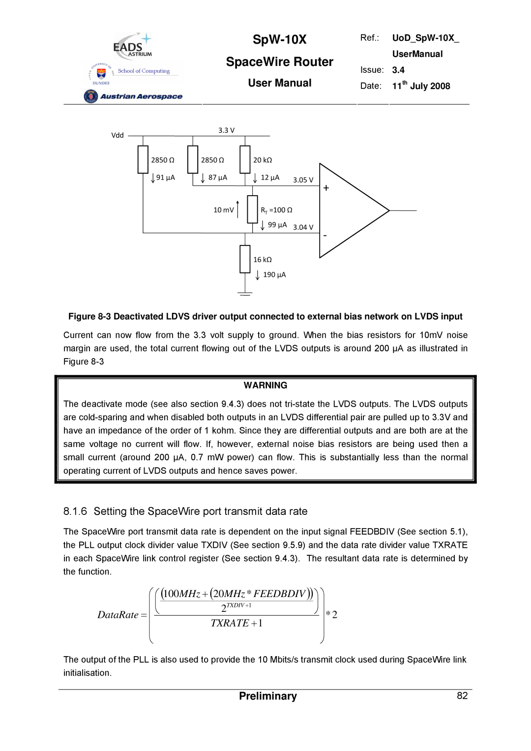 Atmel SpW-10X user manual Setting the SpaceWire port transmit data rate, Txrate +1 