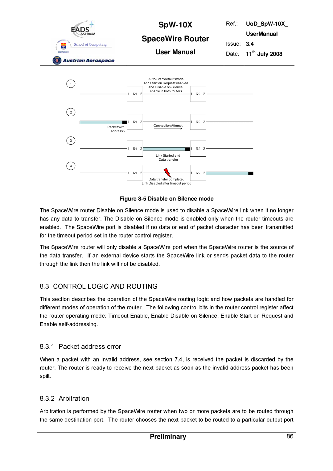 Atmel SpW-10X user manual Control Logic and Routing, Packet address error, Arbitration 