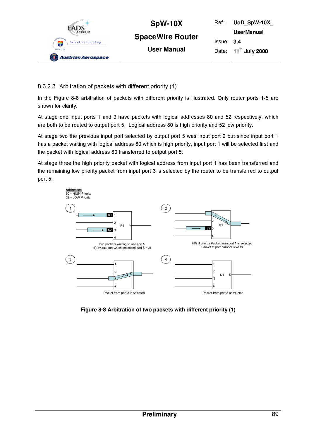 Atmel SpW-10X user manual Arbitration of packets with different priority 