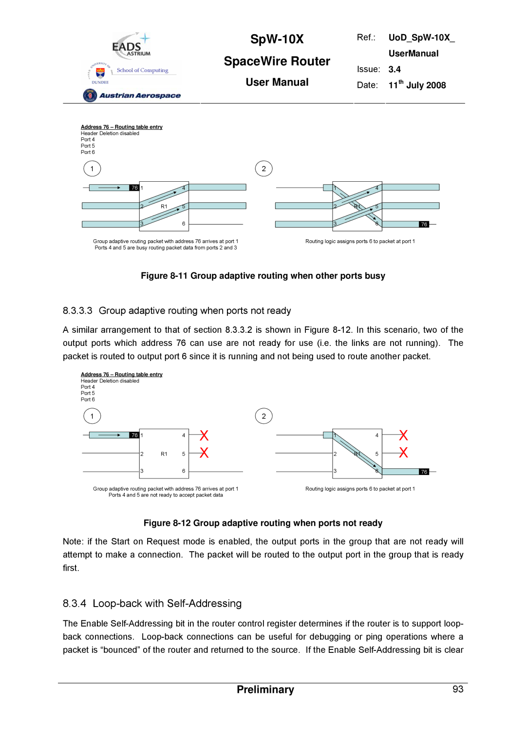 Atmel SpW-10X user manual Loop-back with Self-Addressing, Group adaptive routing when other ports busy 