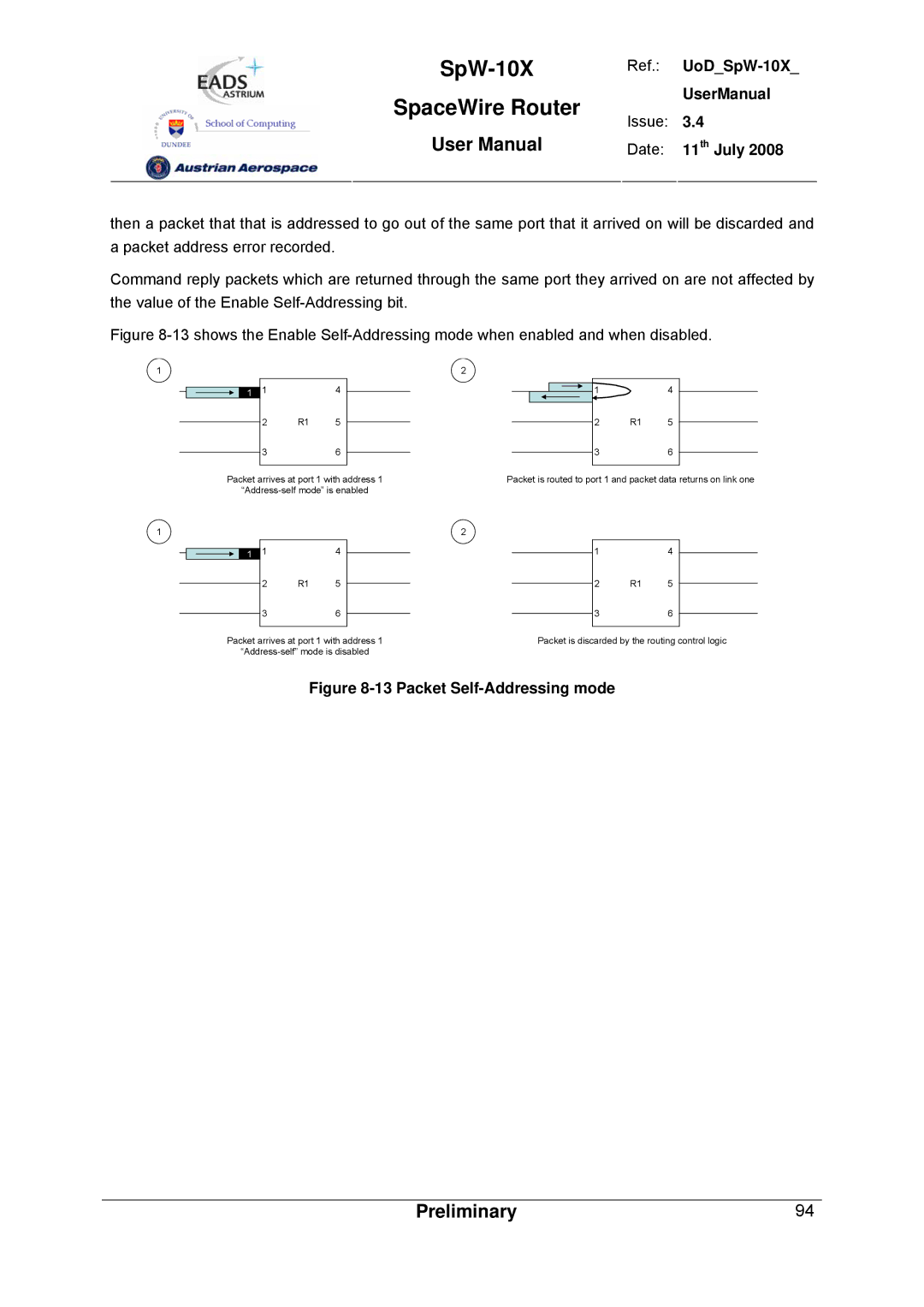 Atmel SpW-10X user manual Packet Self-Addressing mode 